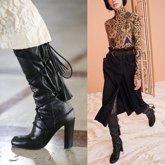 Ulla Johnson Atlas Moccasin Raven Black Bohemian Wrap Braided Knee Boots 5 - Picture 3 of 16